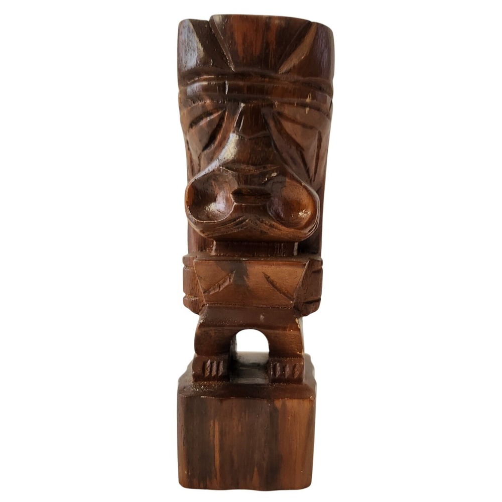 Hand Carved Tiki God Statue 8.5" Polynesian Vintage Pacific Primitive Philippian